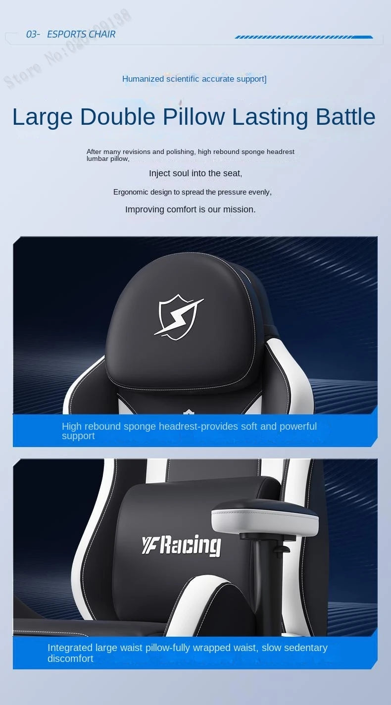 Ergonomic Gaming Chair with Latex Seat Cushion, Adjustable Backrest, Dual Headrest, 4D Pneumatic Lift, Office Computer Chair