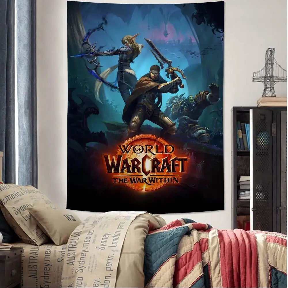 Populärt spel World of Warcraft – stor väggbonad med tryck, billig hippie-väggbonad, bohemiska väggbonader, mandala, heminredning