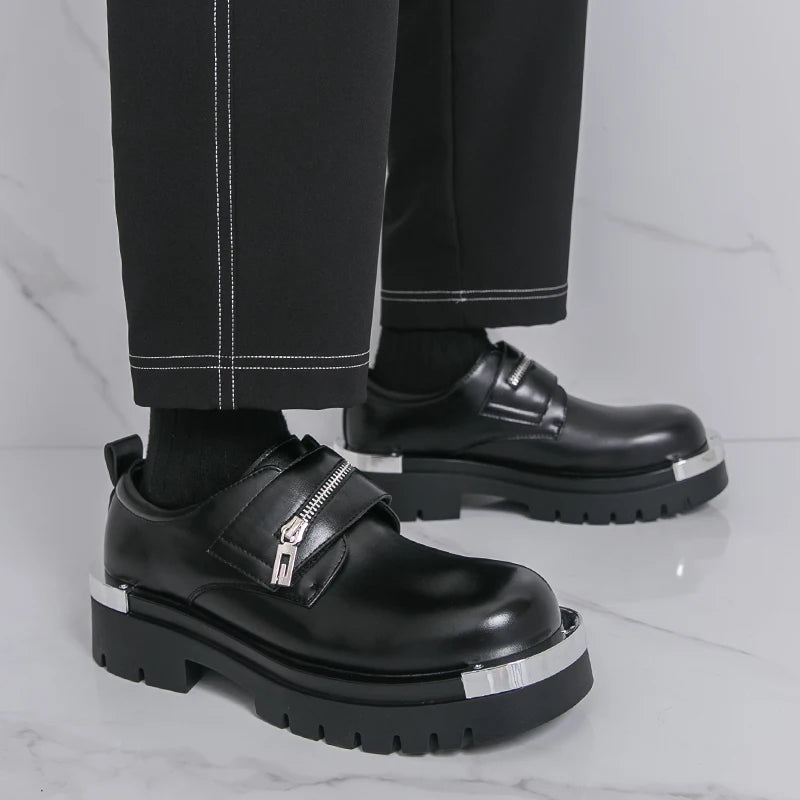 Men's Thick-Soled Leather Shoes Designer's Personalized Style Leisure Party Office Outdoor Fashion Street Black White Shoes