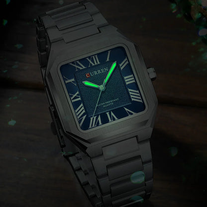 CURREN Vintage Square Design Dial with Roman Numeral Classic Business Dress Quartz Watch for Men with Luminous Hands 8482