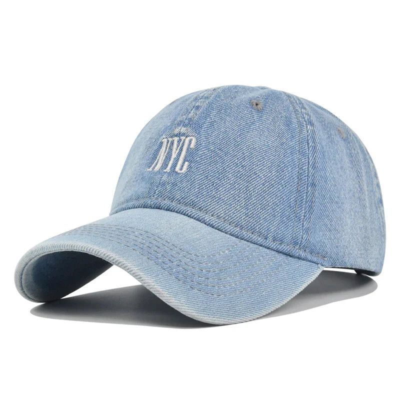 Modne czapki baseballowe z daszkiem typu snapback z haftem „Fashion NYC”, wykonane z dżinsu, regulowane, na co dzień, dla dorosłych, do prania, sportowe, golfowe, przeciwsłoneczne