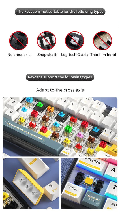 Teclas gamer RGB con retroiluminación degradada para teclado mecánico con interruptores MX, perfil OEM, PBT, blanco y azul, distribución ISO, teclas DIY