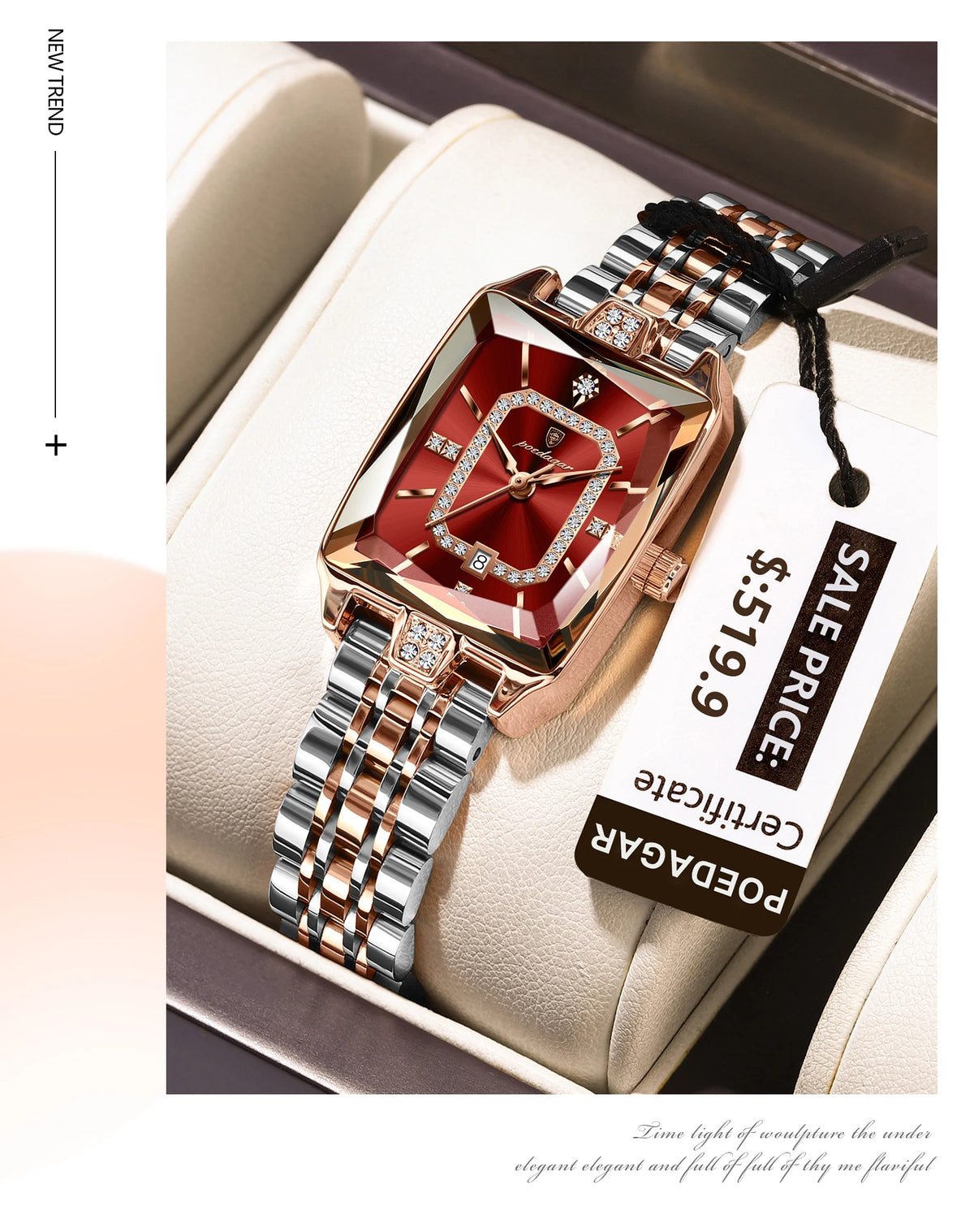 POEDAGAR Luxury Rectangle Watch For Woman Waterproof Calendar Simple Ladies Watch Fashion Stainless Steel Quartz Women's Watches
