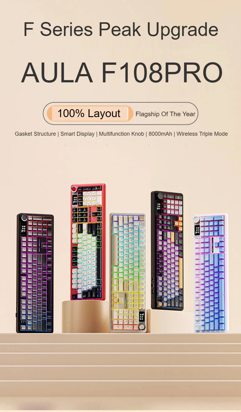 AULA F108 PRO Mechanische Tastatur, individuelles 100-%-Layout, RGB-Hintergrundbeleuchtung, kabellose Bluetooth-Verbindung, HiFi-Switch, Gaming-Tastatur