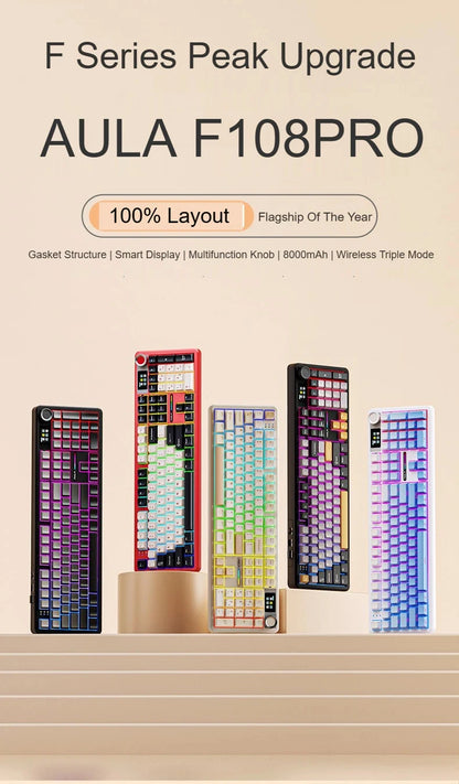 AULA F108 PRO Mechanische Tastatur, individuelles 100-%-Layout, RGB-Hintergrundbeleuchtung, kabellose Bluetooth-Verbindung, HiFi-Switch, Gaming-Tastatur