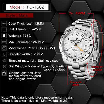 Pagani Design 2026 Nuovo orologio subacqueo da uomo 42mm in zaffiro, automatico meccanico GMT, impermeabile 100m PD1682