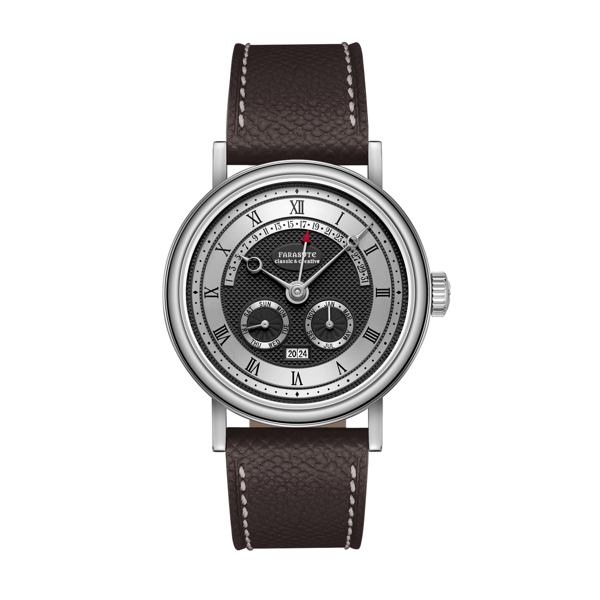FARASUTE Men's Mechanical Watch Flyback Function Seagull Movement Month Display Week Display Calendar YearDisplay Sapphire Watch