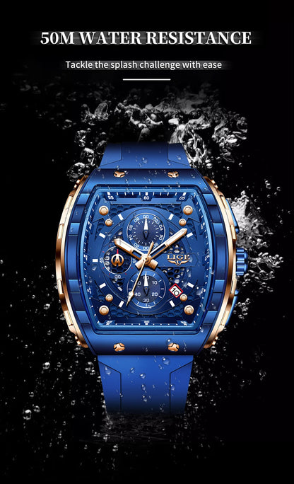 LIGE Man Watch Fashion Luxury Waterproof Silicone Strap Quartz Men's Watches Luminous Sports Auto Date Chronograph Simple Clocks