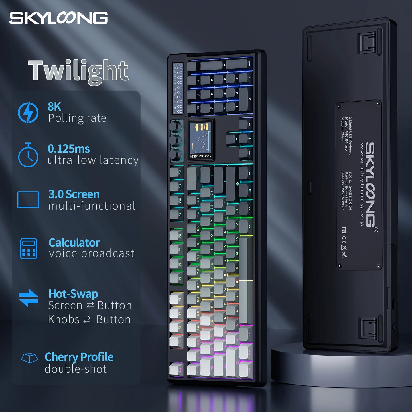 Teclado Mecânico Sem Fios SKYLOONG GK104 Pro 100% Personalizado com Switch Hot-Swap de Baixo Ruído para PC Gaming e Acessórios de Escritório