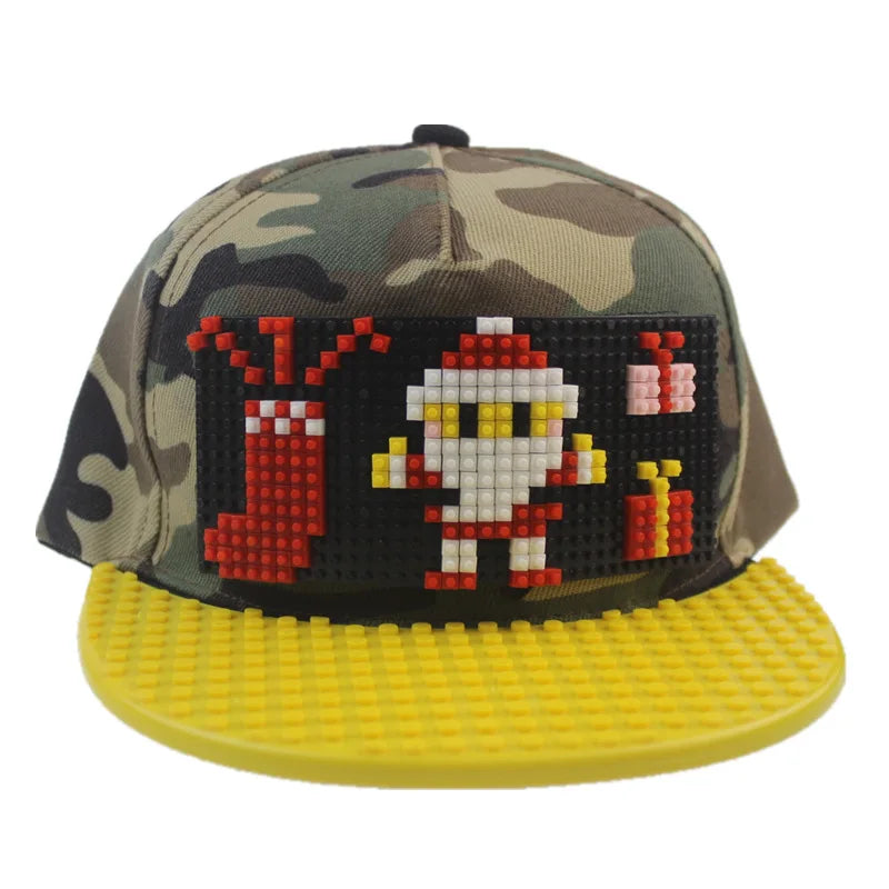 Karikatūrinės „Patchwork“ beisbolo kepurės, „DIY“ blokai, „Snapback“ kepurės, hiphopo kepurės vyrams ir moterims, nuimami „Pixels“ elementai, „Dad Hats“ kepurės, kepurės vaikams ir suaugusiems
