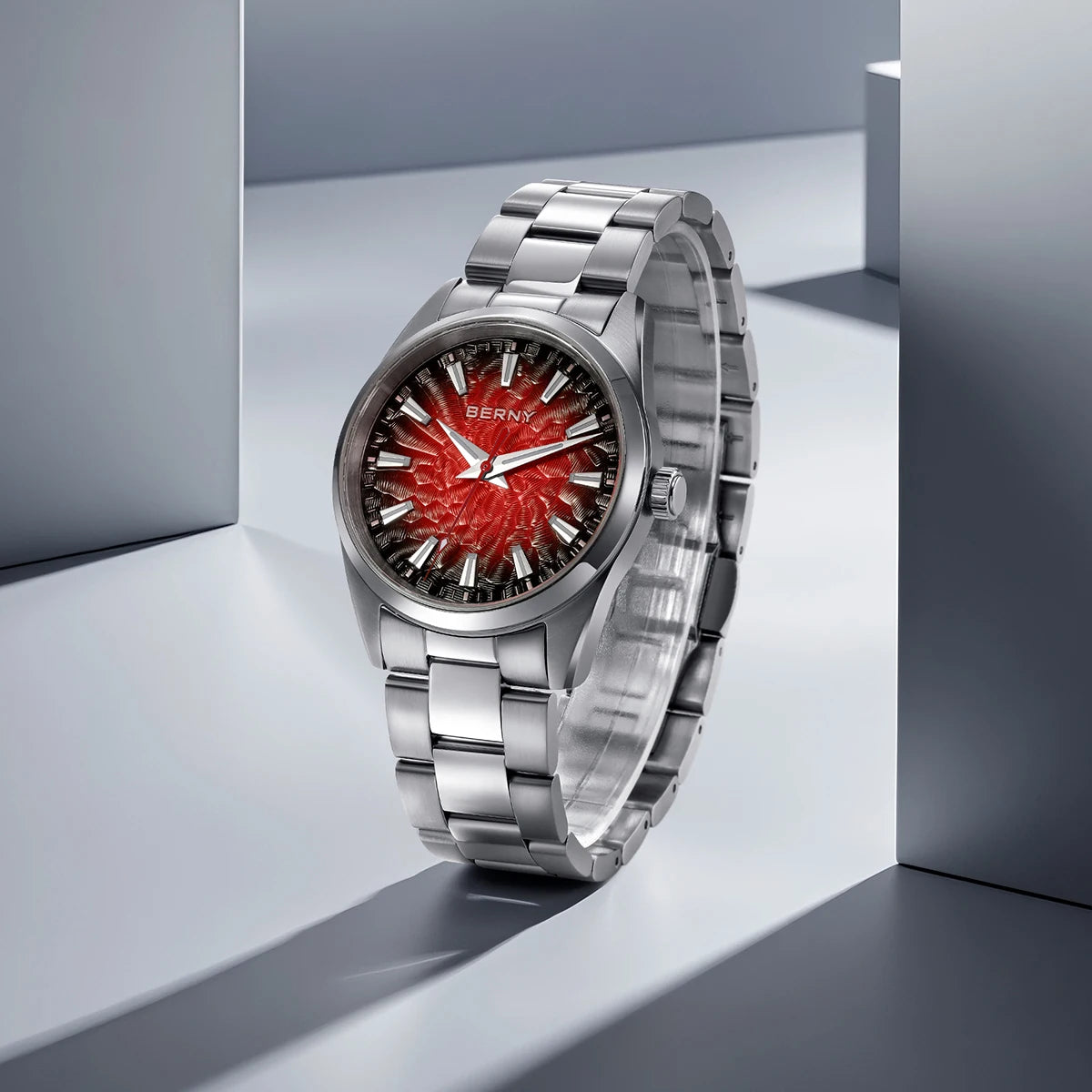 BERNY men’s watch – Quartz watch, sapphire crystal, luminescent hands, water-resistant to 10 ATM, made entirely of stainless steel – Elegant and casual style, ideal for everyday wear or professional occasions