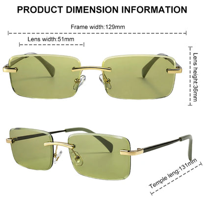 Rimless Rectangle Sunglasses Women 2026 Luxury Designer Fashion Retro Metal Sun Glasses Trendy Y2K Shades Small Frame Eyewear