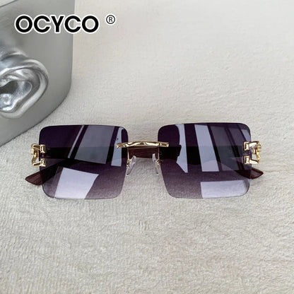 Fashion Rimless Square Sunglasses For Man Leopard Design Gradient Sun Glasses Woman Luxury Outdoor Eyewear UV400