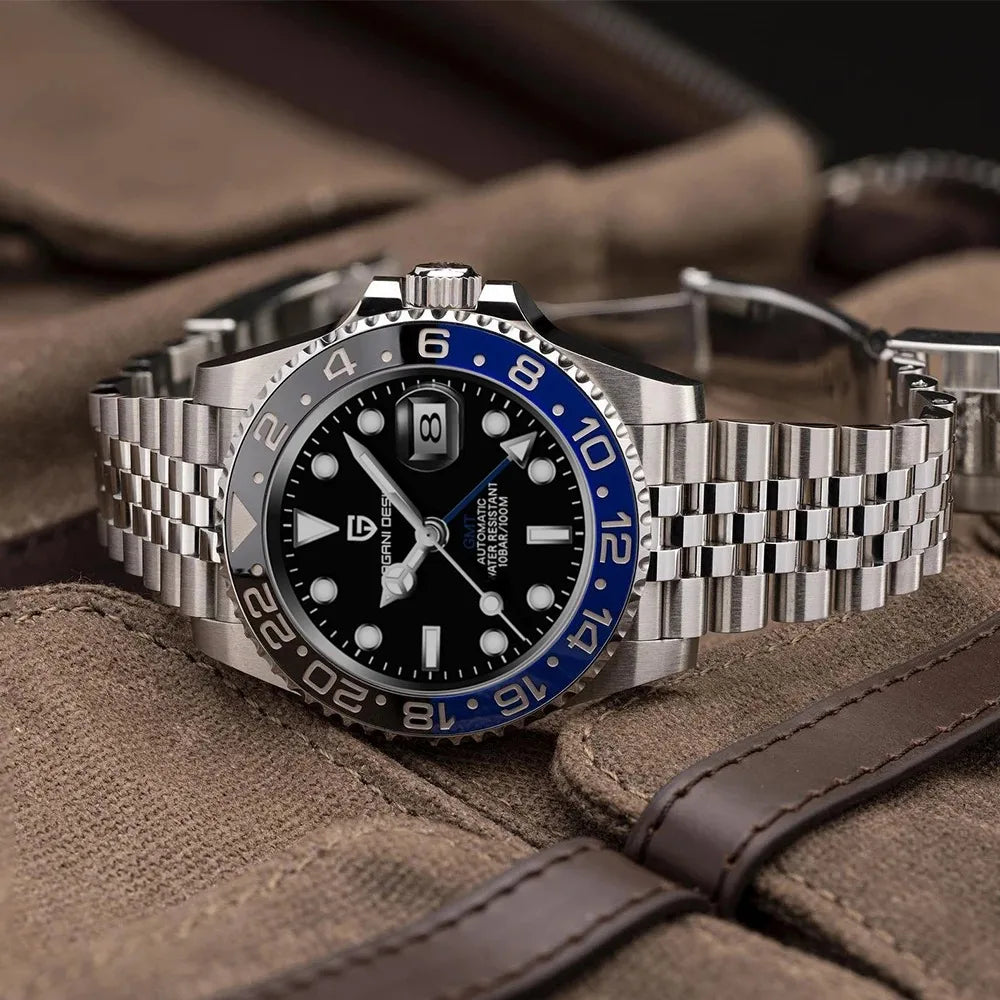 Relógio PAGANI DESIGN 40MM GMT para Homem, Luxo, Safira AR, Mecânico, Luneta em Cerâmica, Automático, 100M à Prova de Água, Relógio para Oferta