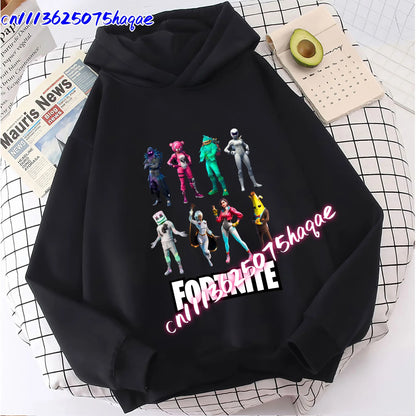 Nowa bluza dziecięca z kapturem Fortnites z nadrukiem postaci z gry, styl kreskówkowy, jesienna odzież casualowa, zimowa bluza dla chłopców
