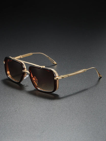 Large Square Sunglasses Men Steampunk Style Metal Pilot Sun Glasses Luxury Designer Brand Eyewear Fashion Shades Double Beam