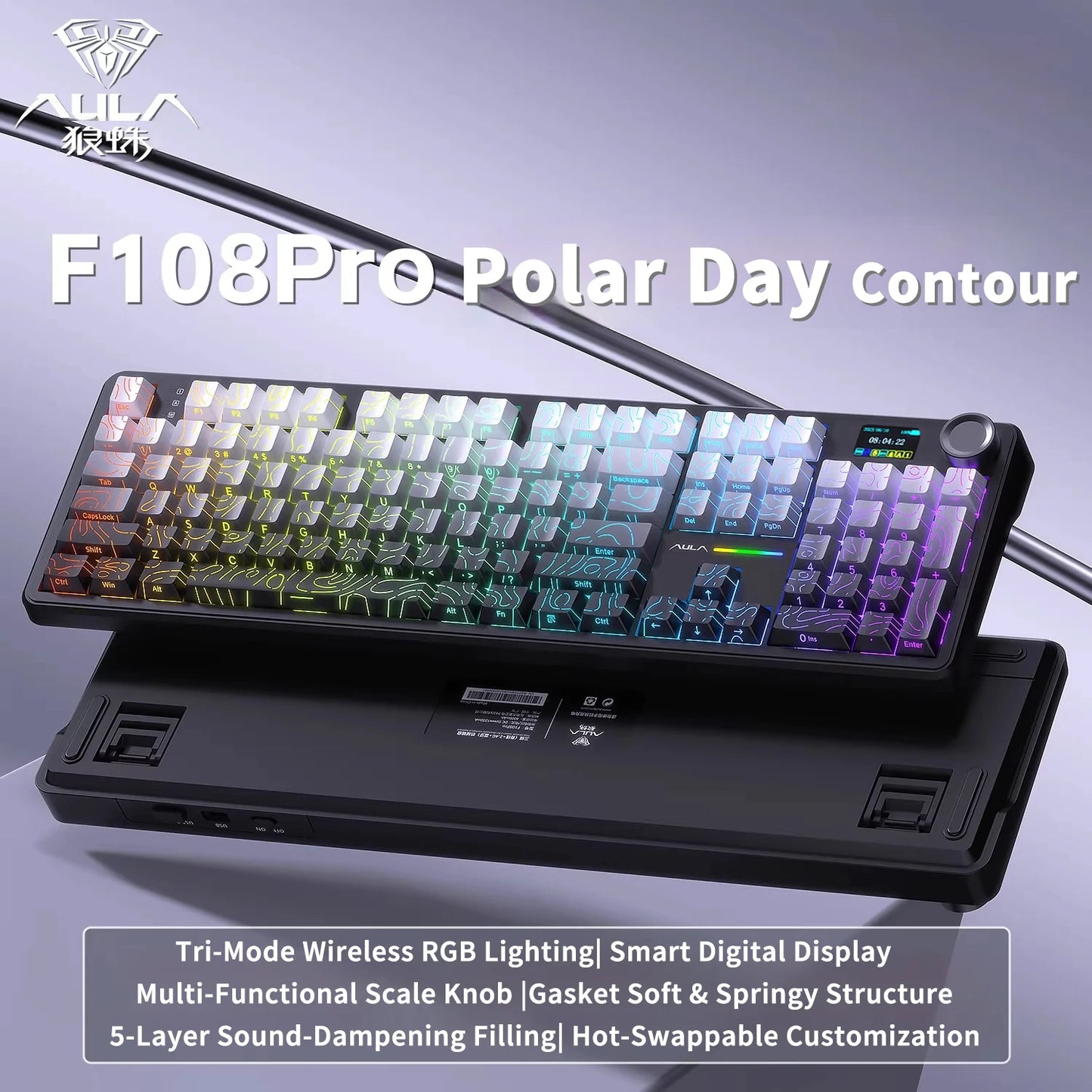 AULA F108 PRO Mechanische Tastatur, individuelles 100-%-Layout, RGB-Hintergrundbeleuchtung, kabellose Bluetooth-Verbindung, HiFi-Switch, Gaming-Tastatur