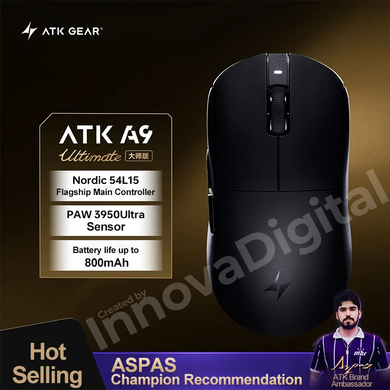 ATK Dragonfly A9 Ultimate brezžična gaming miška A9 Air PAW3950, ultralahka ergonomska e-športna miška za igričarje FPS CSGO A9 Ultra