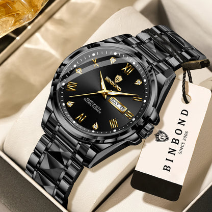Montre-bracelet à quartz pour homme BINBOND – Style professionnel, luxueuse, lumineuse, robuste et durable, étanche, avec affichage automatique de la date et du jour de la semaine.