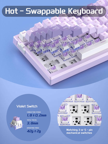 Teclado gaming mecânico MageGee SKY81 75%, RGB, gasket mount, hot-swappable, com fios, personalizável, som cremoso, amortecimento acústico e botão rotativo