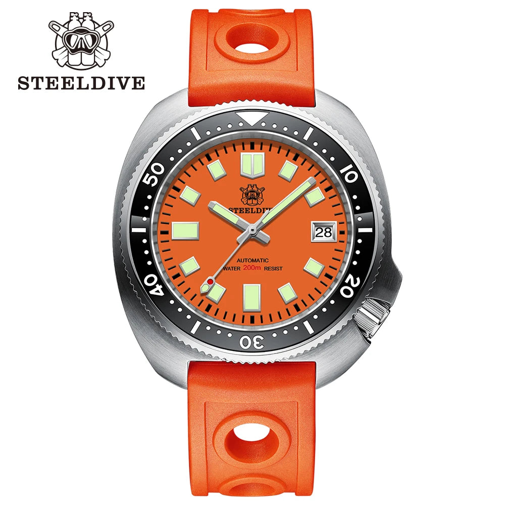 STEELDIVE New Arrival 44mm SD1974 Orange Dial Ceramic Bezel Super Luminous 200m NH35 Automatic Dive Watch with Milled Clasp