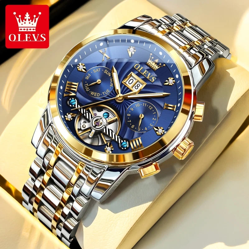 OLEVS 9910 Mens Watch Original Luxury Brand Waterproof Luminous  Automatic Mechanical Watch Dual Calendar Watch Box Reloj