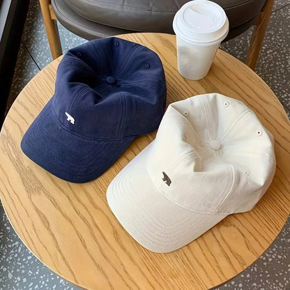 Polar Bear Embroidered Baseball Hats for Men and Women, Wide brims to Show Face, Small Retro Hats, Soft Top Duck Tongue Hats