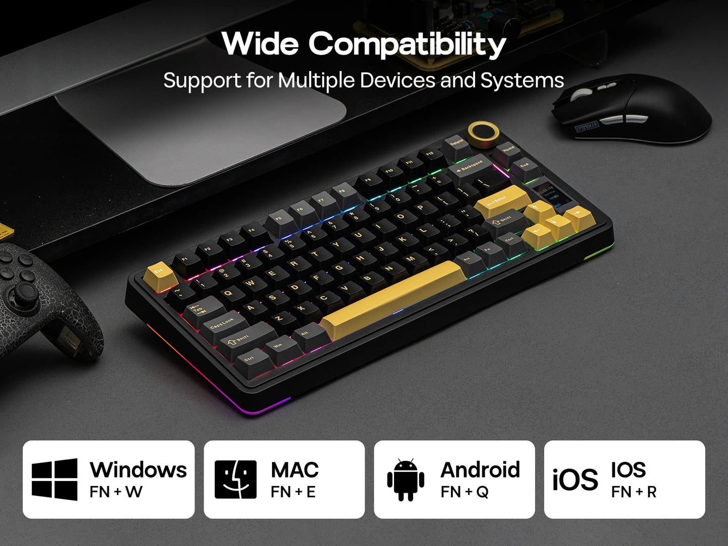 EPOMAKER X AULA EA75 MAX 75% ANSI-US-Layout Hot-Swap-Gasket kabelgebundene/BT/2.4GHz kabellose mechanische Tastatur mit Display & Drehregler