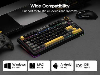 EPOMAKER X AULA EA75 MAX 75% ANSI-US-Layout Hot-Swap-Gasket kabelgebundene/BT/2.4GHz kabellose mechanische Tastatur mit Display & Drehregler
