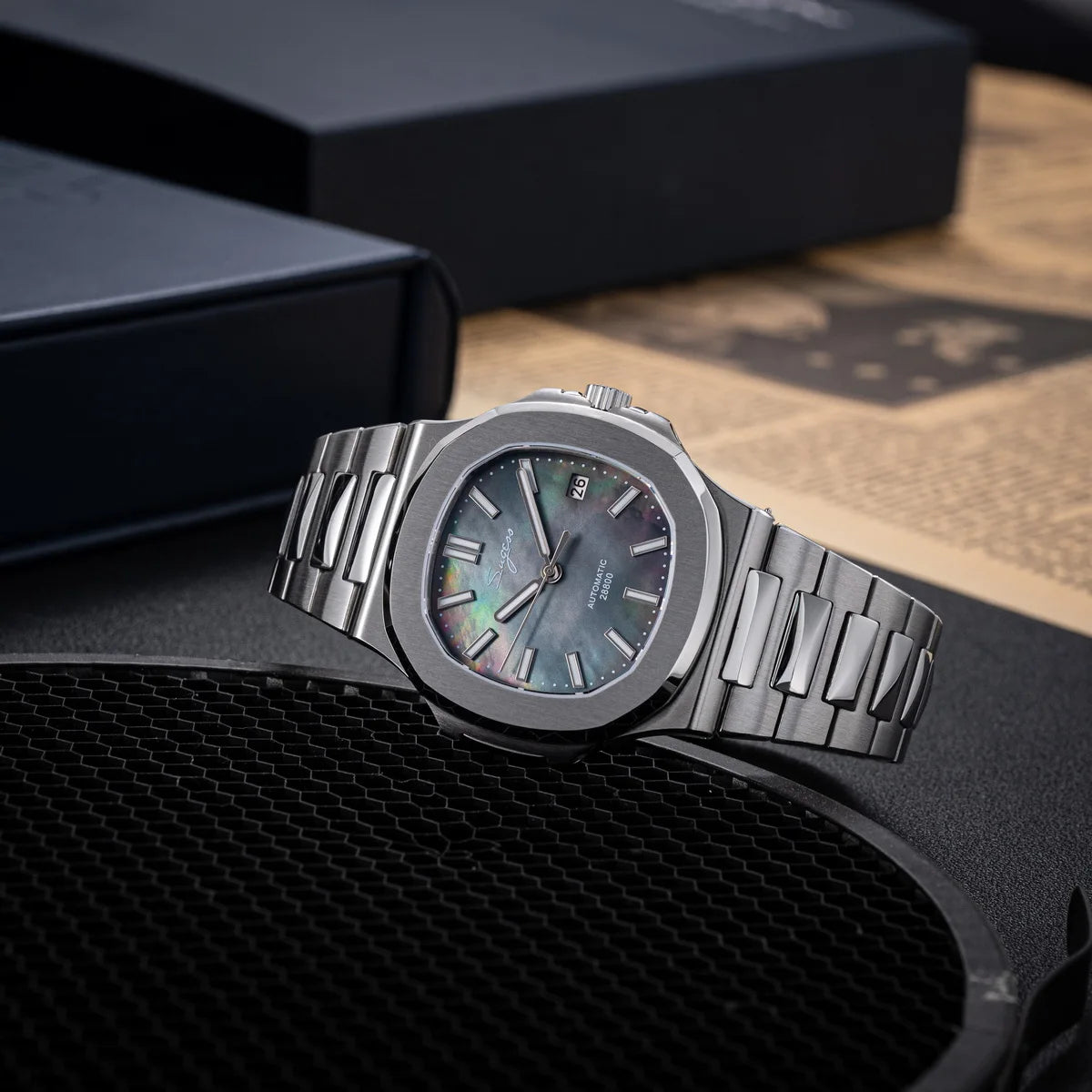 Orologio da uomo Sugess automatico meccanico da polso, movimento Miyota 9015, quadrante MOP, luminoso, impermeabile 5bar, bracciale di lusso S466