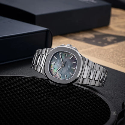 Orologio da uomo Sugess automatico meccanico da polso, movimento Miyota 9015, quadrante MOP, luminoso, impermeabile 5bar, bracciale di lusso S466