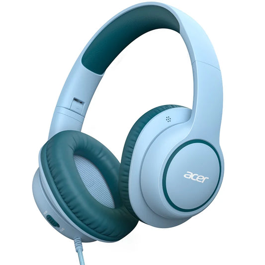 Casque filaire Acer pour enfants, idéal pour l'école, circum-auriculaire, limite de volume sécurisée 85/94 dB, prise jack 3,5 mm, casque pliable pour tout-petits garçons et filles