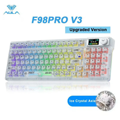 AULA F98Pro V3 Mechanical Keyboard W/ Rotate Button RGB Backlight Screen Tri-Modes Game E-sports Special Carved 95 Keycaps