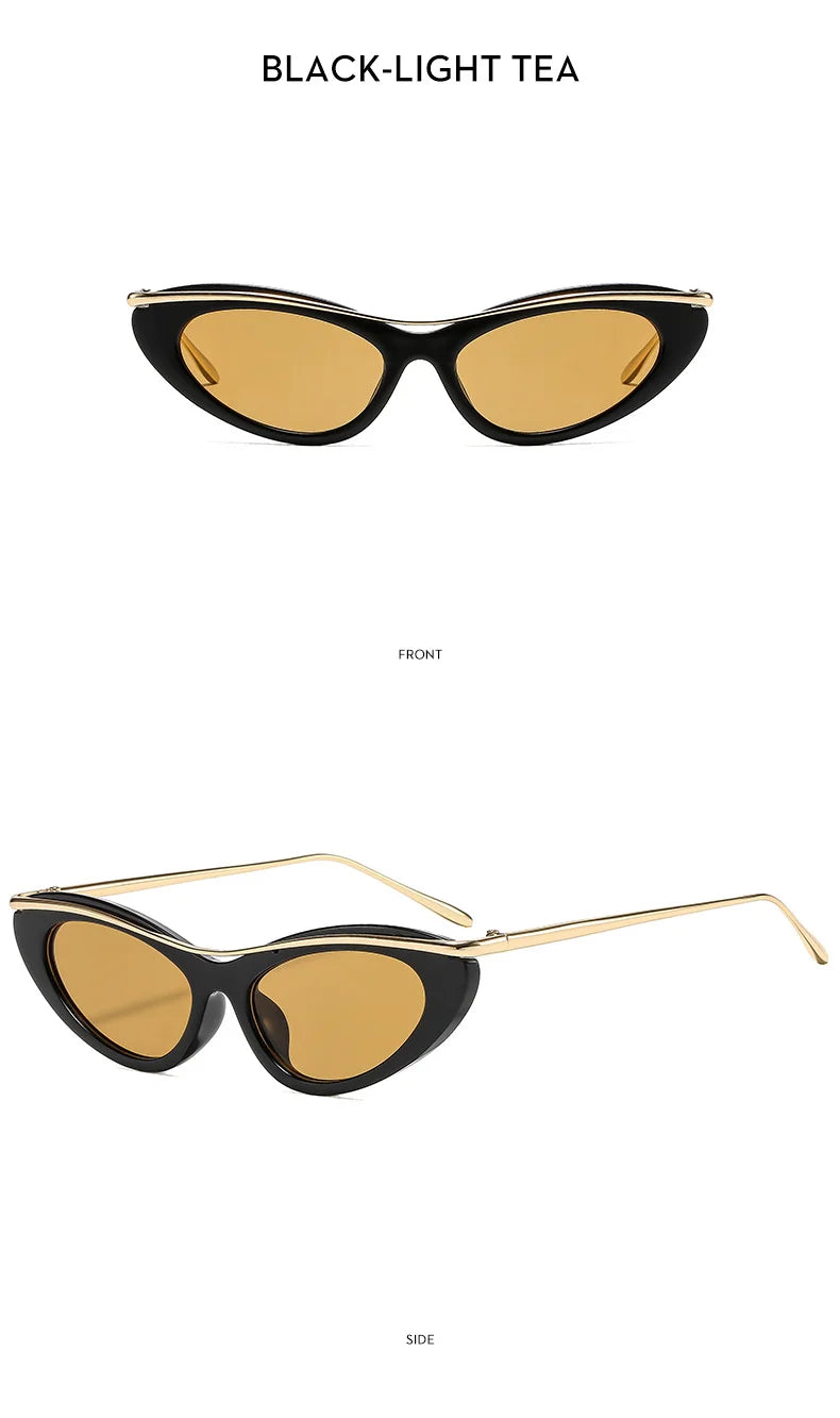 Fashion Small Cat Eye Sunglasses Women 2026 Luxury Brand Punk Metal Frame Sunglass Vintage Sexy Traveling Eyewear UV400 Shades