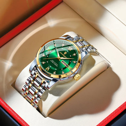 Trendy, luxury POEDAGAR men’s wristwatch, water-resistant, made of stainless steel, with luminous hands, date display and quartz movement.