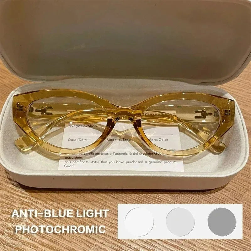 EYORA Vintage Cat Eye Reading Glasses Women Anti Blue Ray Myopia Eyewear Photochromic Progressive Prescription Optical Glasses