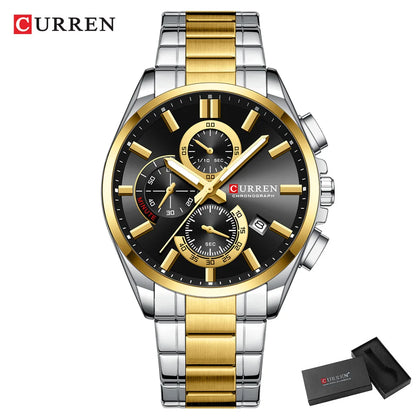 Montre homme CURREN, marque de luxe, originale, étanche, en acier inoxydable, chronographe, phase de lune, date, cadran rotatif