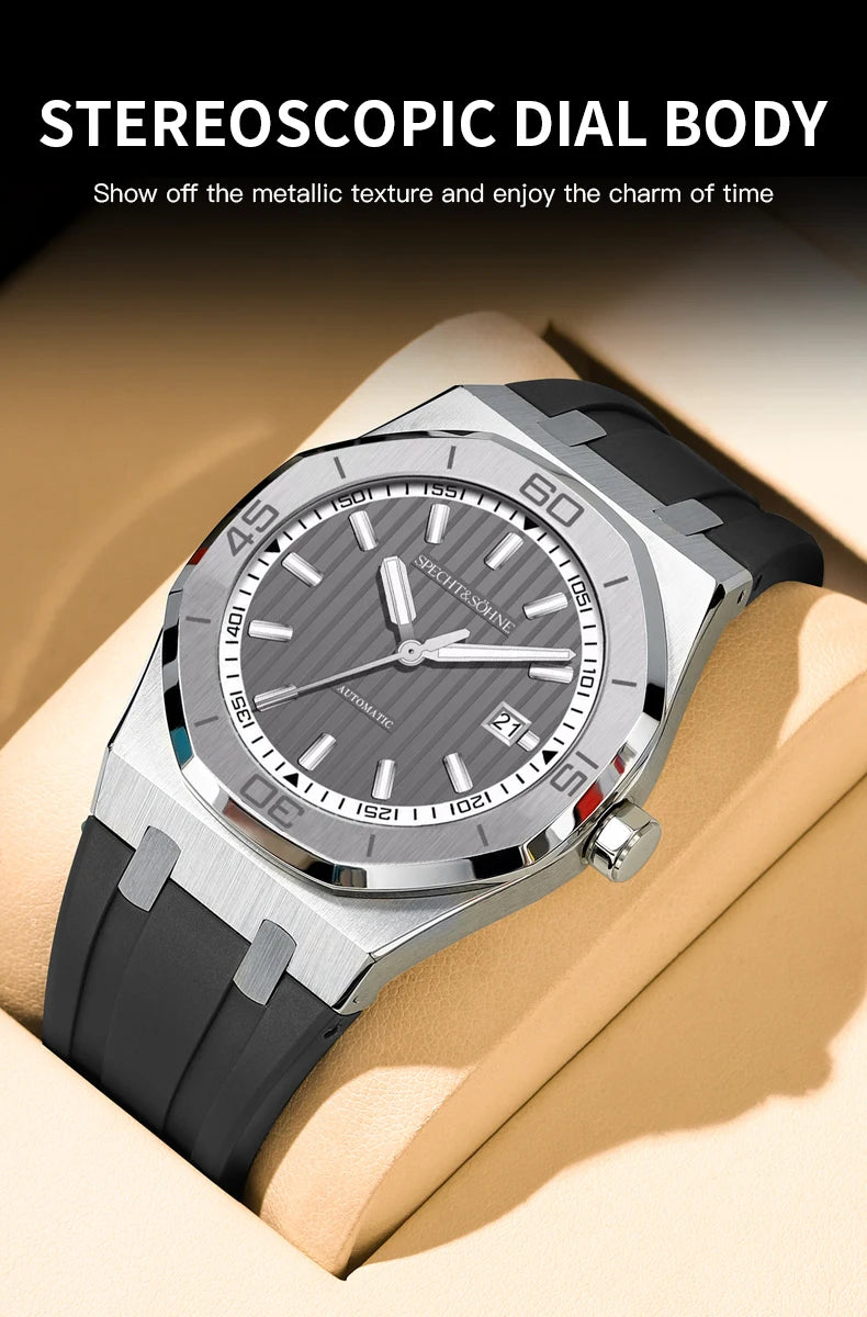 Specht & Sohne New 40mm Men Automatic Mechanical Watches Men Luxury Stainless Steel Watch Rubber Relogio Masculino Waterproof