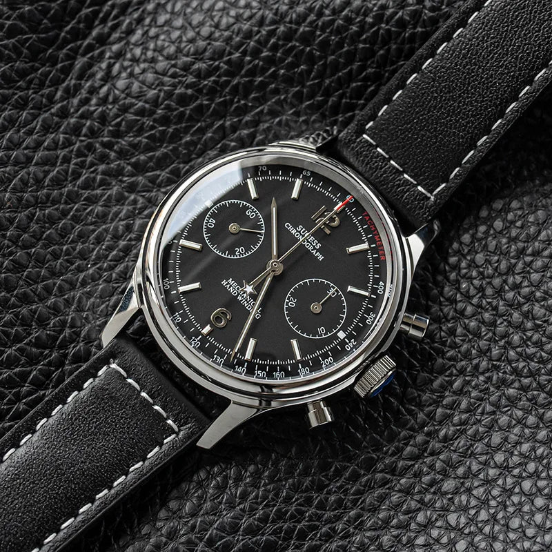 40mm Men's Army Watch 1963 Pilot Mechanical Sugess Panda Wristwatch Sapphire Air Force Watch Chronograph Official ST1901 Movement