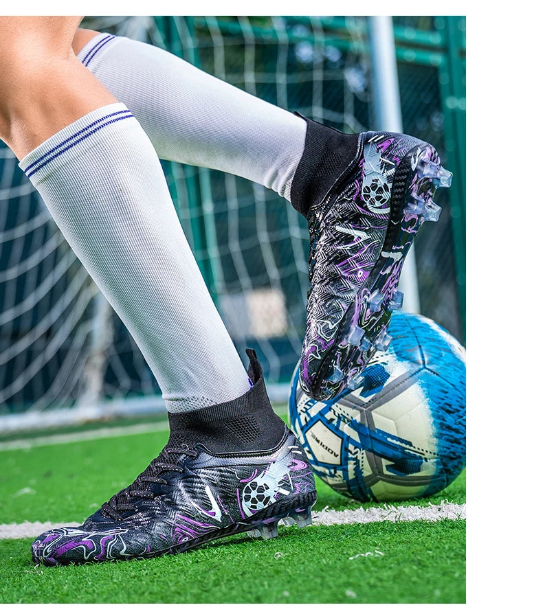Men's High Ankle Football Boots Turf Soccer Cleats Breathable Non-slip Training Match Sneakers Outdoor Sports FG Soccer Shoes