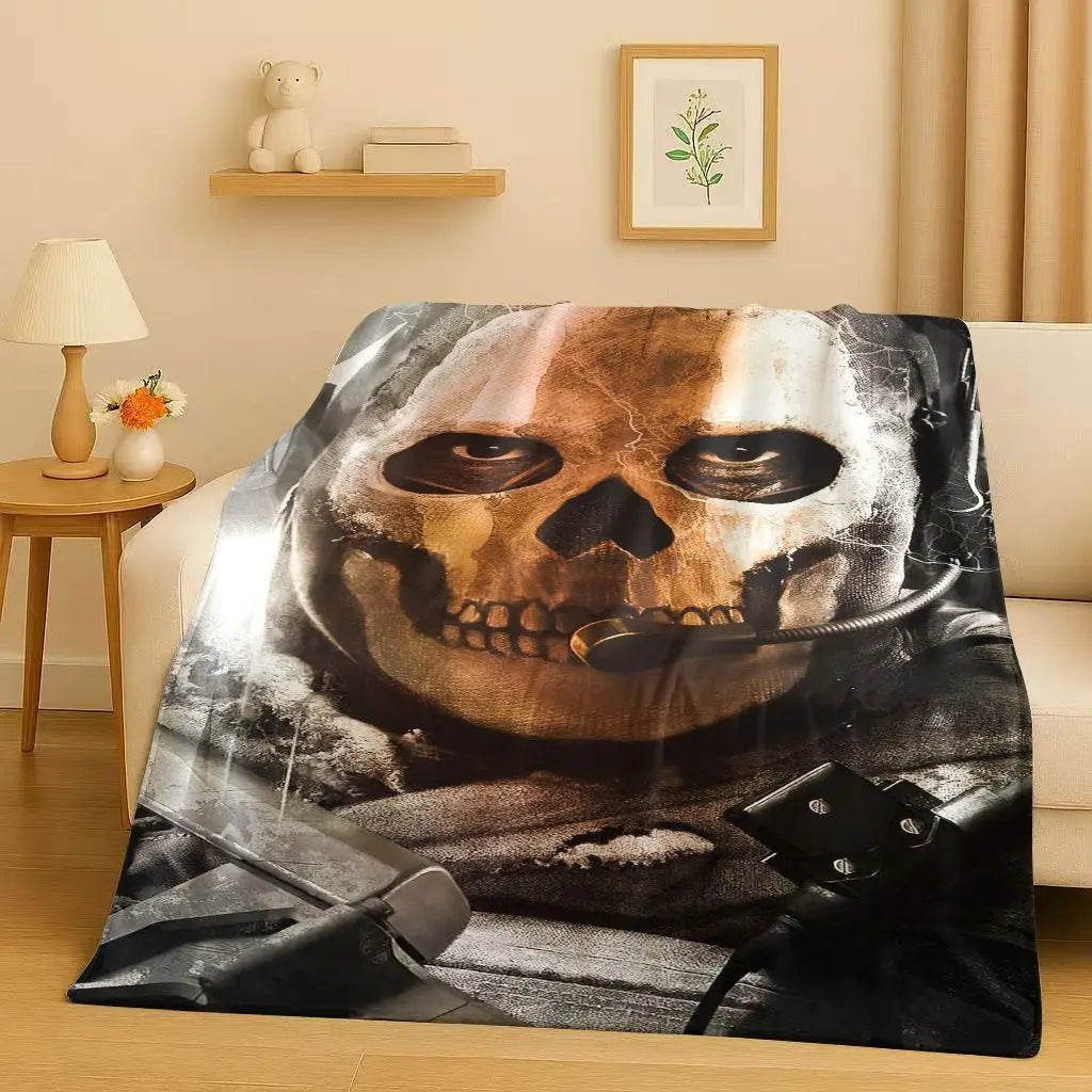 Classic Gun Game Call of Duty COD Ghost Simon Flannel Blanket,Ultra Soft Warm Plush Throw for Home Bedroom Bed Sofa Cover Kid