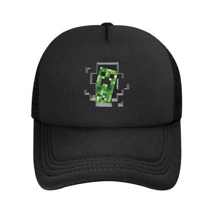 Suaugusiųjų „Creepers“ didelio ciferblato vaizdo žaidimų stiliaus „Trucker“ kepurė, tinklinė beisbolo kepurė, poliesterinė kepurė, saulės kepurė, reguliuojama lenktyninė kepurė, vasarinė