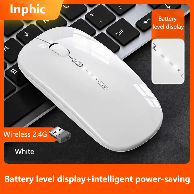Mouse Wireless Silenzioso da Ufficio Inphic M1P Ultra-Sottile Portatile con Interfaccia USB, Indicatore Batteria e Ricarica TYPE-C