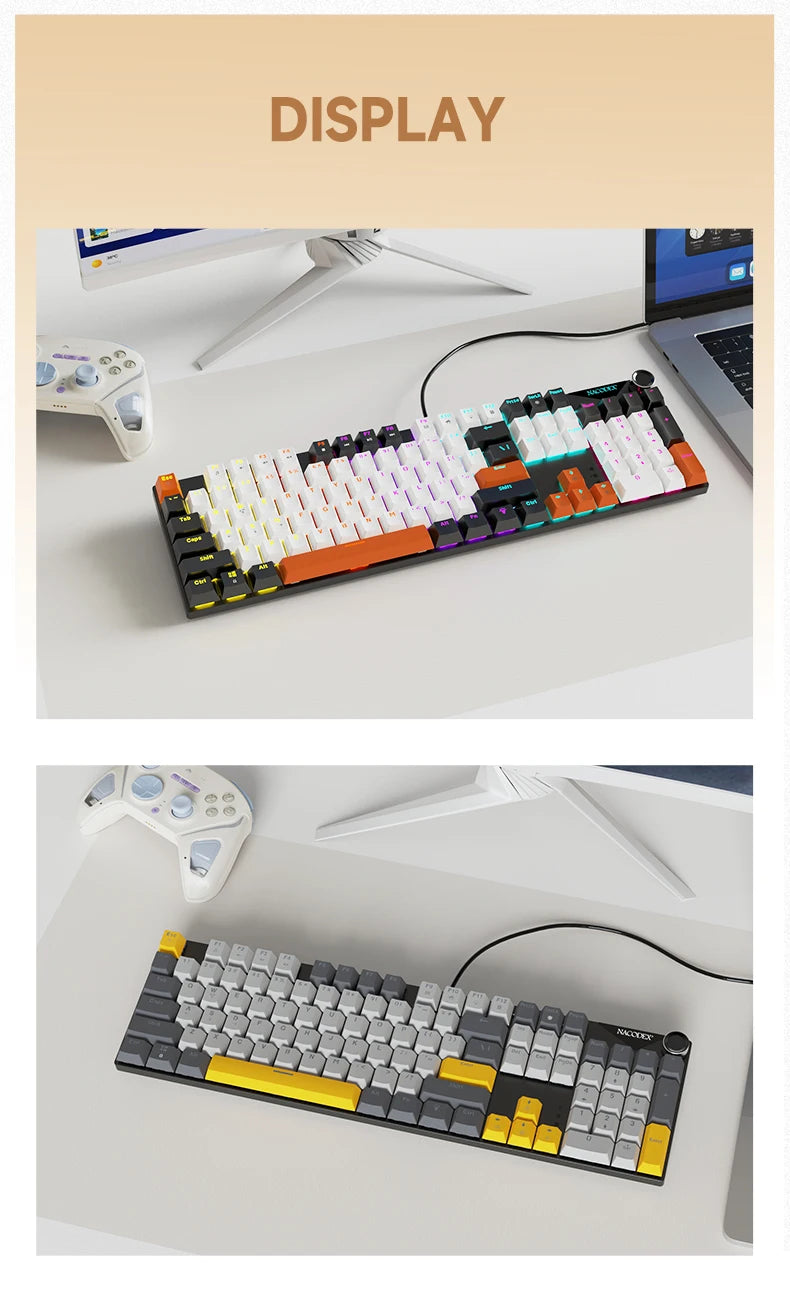 Teclado Mecânico AJAZZ NK104 com Fio, Teclas de Dupla Injeção, 104 Teclas, Hot-Swapping, Retroiluminação LED Híbrida, Teclado Gamer para Portátil e PC