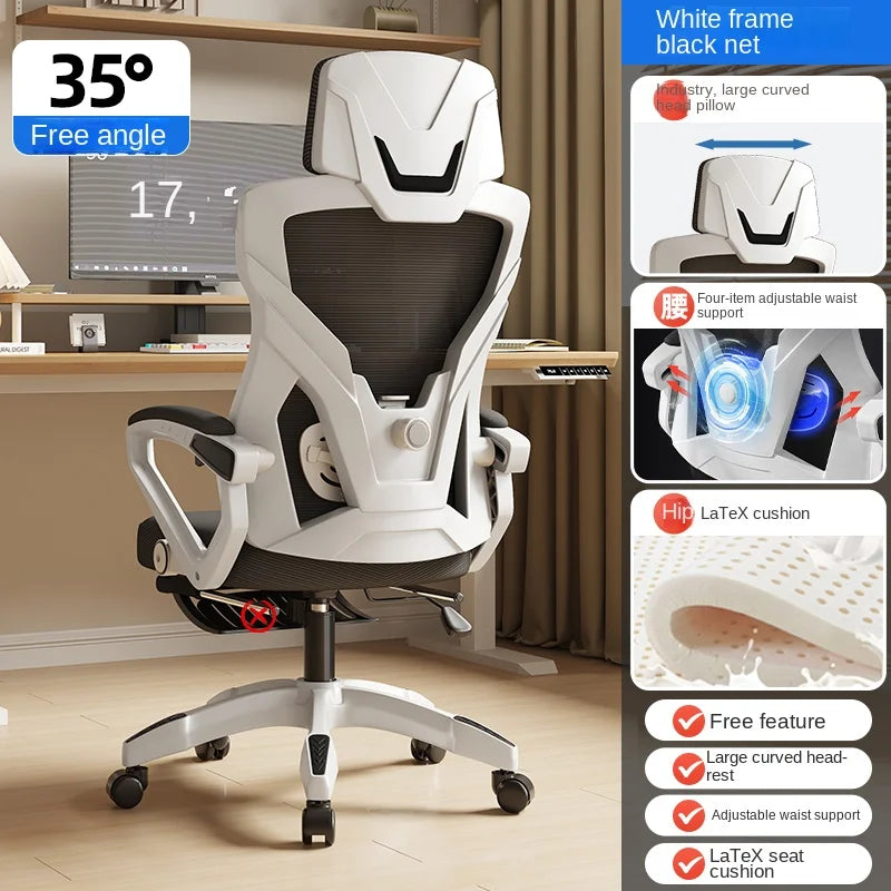 Scaun ergonomic rabatabil, scaun de birou confortabil, scaun de calculator pentru casă, cămin studențesc, scaun de gaming cu suport pentru picioare