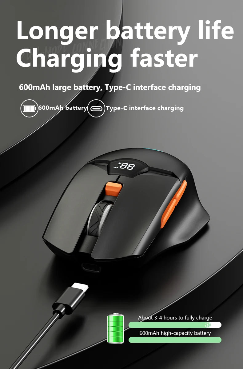 Mouse gaming wireless Warvank SX01 con display smart, regolazione DPI a 6 velocità, batteria ricaricabile da 600mAh, mouse Bluetooth silenzioso per ufficio