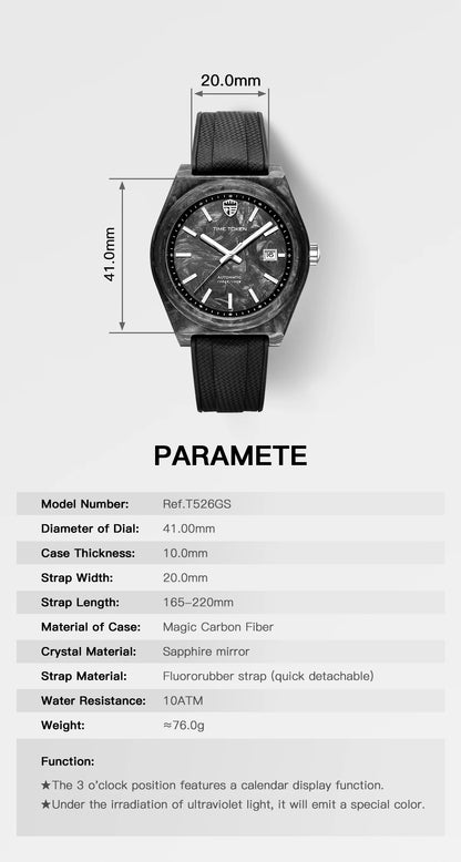 Carbon Fibre Luminous 40mm Automatic Watch Luxury 100m Waterproof Diver Watches automatic Men Watch Japan Miyota 8215 Movement