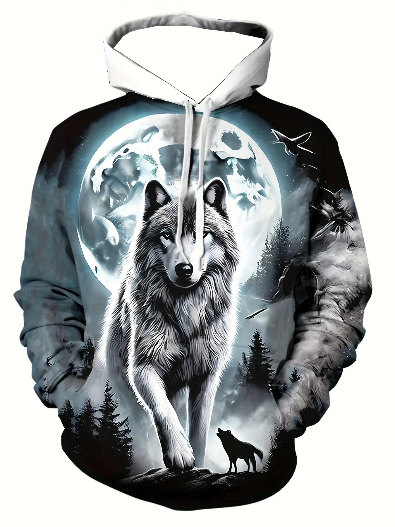 Herren-Outdoor-Hoodie mit 3D-Wolf-Grafik, Streetwear-Kapuzenpullover mit Fronttasche und Designer-Sweatshirt-Stil