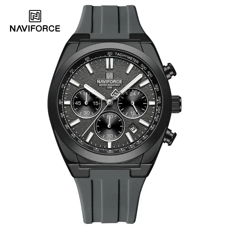 NAVIFORCE men’s wristwatch – Luxury and sporty style, quartz movement, 24-hour display, date window, chronograph, water-resistant – Gift idea for men