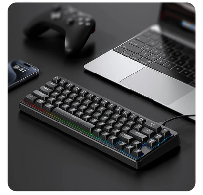 FREEWOLF M68SE Mini-Tastatur mit 68 Tasten, kabelgebunden, RGB-Hintergrundbeleuchtung, Type-C, 68-%-Layout, kompakt, für Gaming, Büro, PC und Laptop